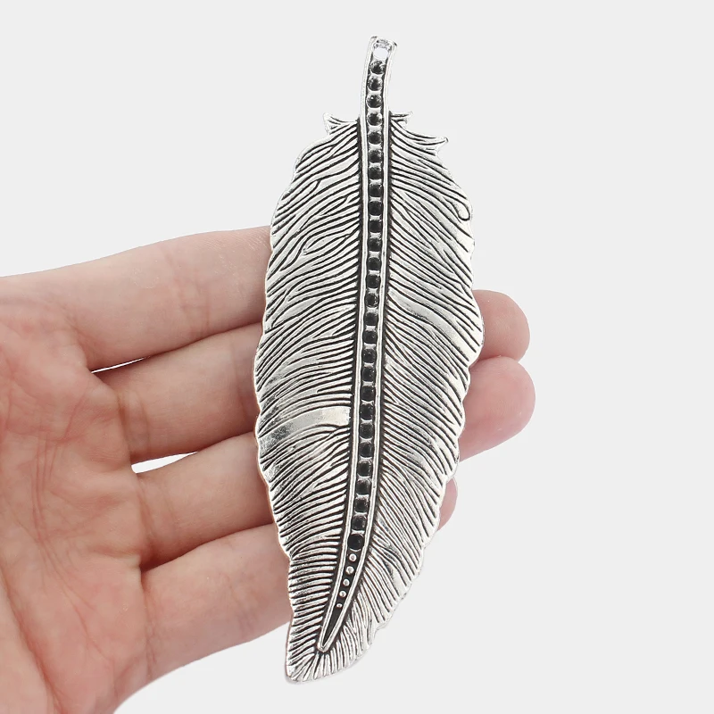 

2PCS 124*41mm Antique Silver Color Big Leaf Pendant DIY For Jewelry Making metal pendants jewelry supplies accessories