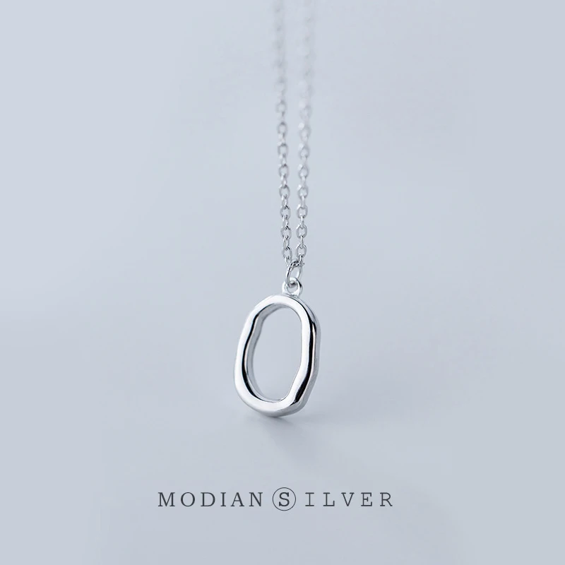 Modian 2021 New Arrival 925 Sterling Silver Irregular Geometric Oval Pendant Necklace for Women Japanese Style Fine Jewelry Gift