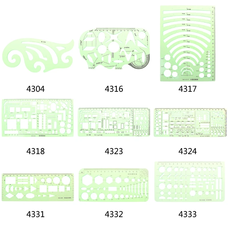 1PC Green Geometric Plastic Circles Squares Hexagons Triangle Template Ruler Drawing Tools Mapping Student School Stationery