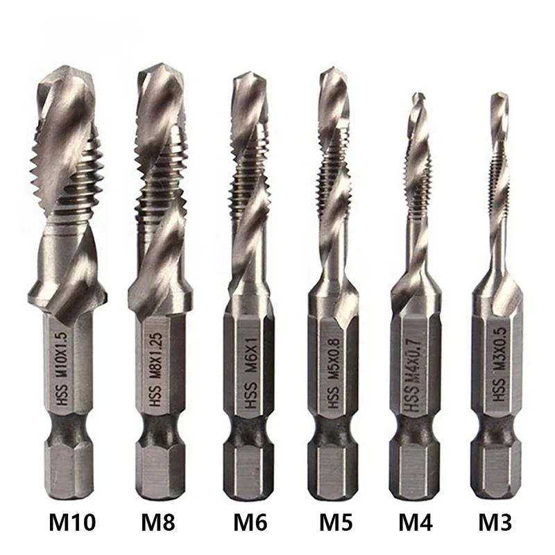 Tap Drill Titanium Plated Hex Shank HSS Screw Thread Metric Tap Drill Bits Screw Machine Compound M3 M4 M5 M6 M8 M10 Hand Tools