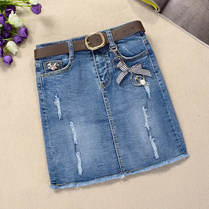 

High waist stretch denim skirt women spring and summer new retro slim package hip a-line step jeans skirt