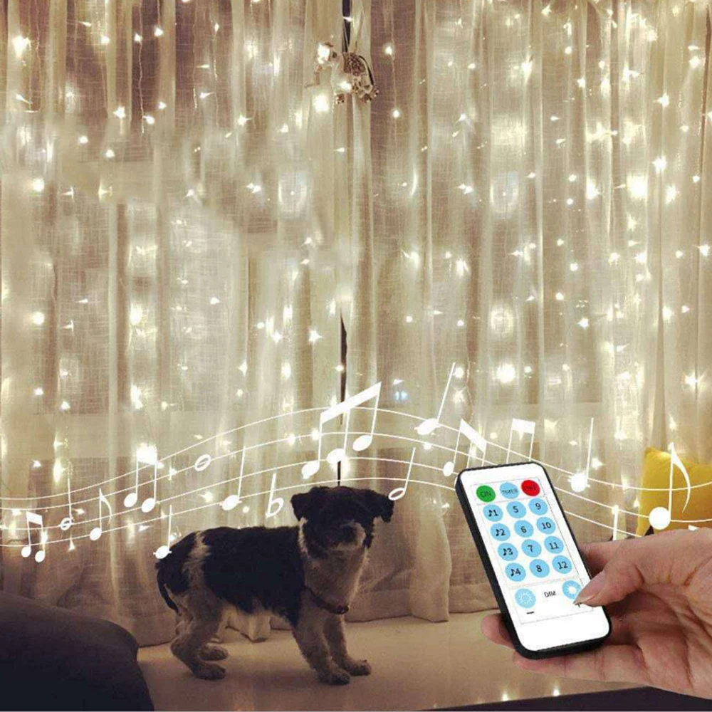 Remote Control Icicle Curtain String Light USB Power Voice Control Christmas Fairy Garland Lamp for Home Wedding Party Decor