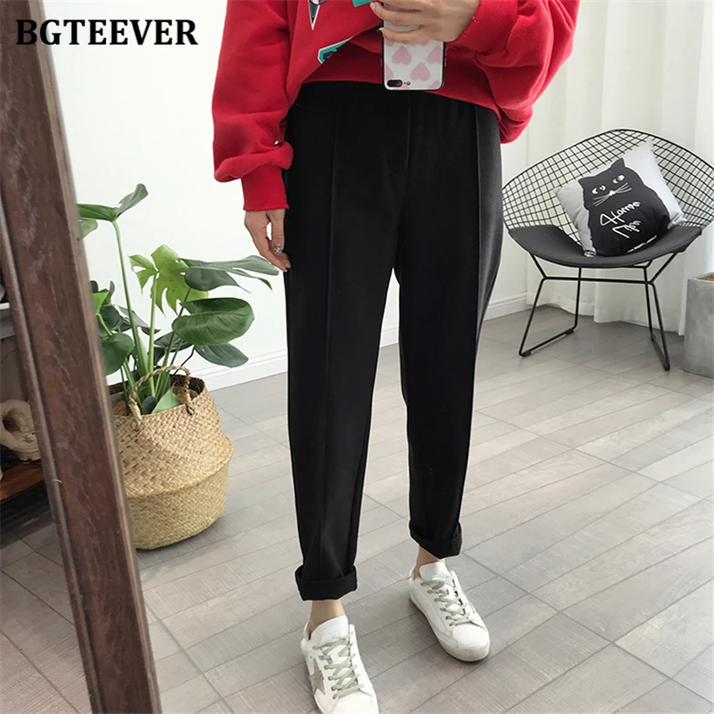 BGTEEVER Plus Size Thicken Warm Women Harem Pants Autumn Winter High Waist Female Woolen Pants Ladies Trousers pantalon 2020