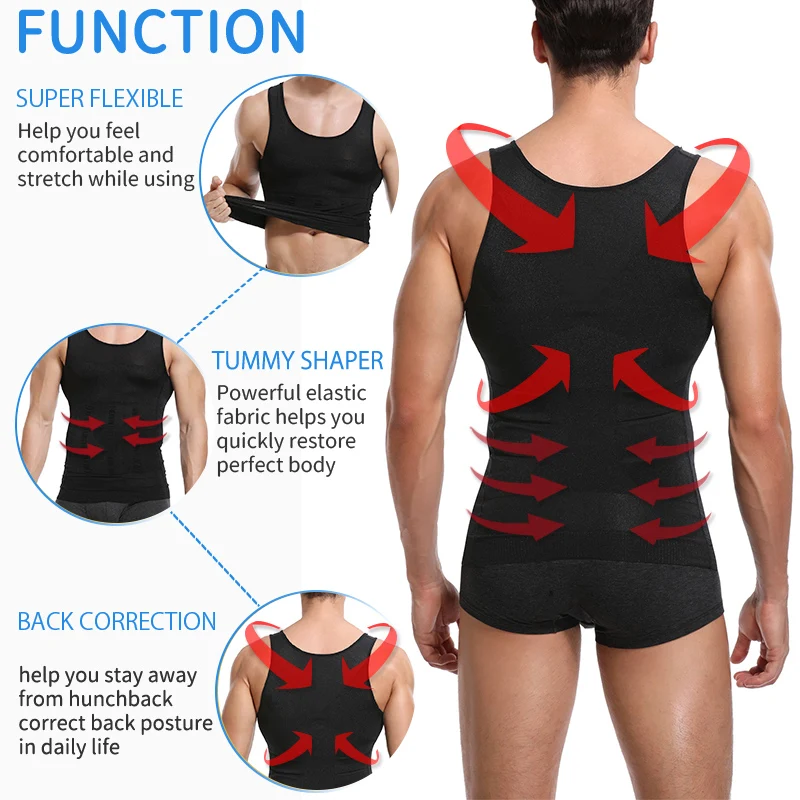 Compression Shirt Men Slimming Body Shaper Underwear Tank Top Fitness Posture Correct Belly Abdominal Fat Reducer Vest XXXL