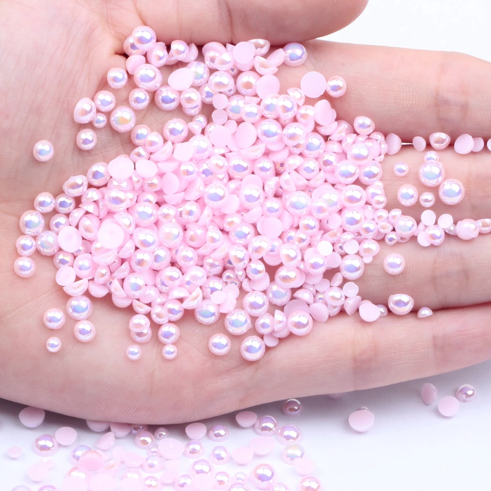 

1.5-12mm Pale Pink AB Colors Half Round Craft ABS Pearls Imitation Scrapbook Beads For Nail Art Backpack Decoration DIY Design