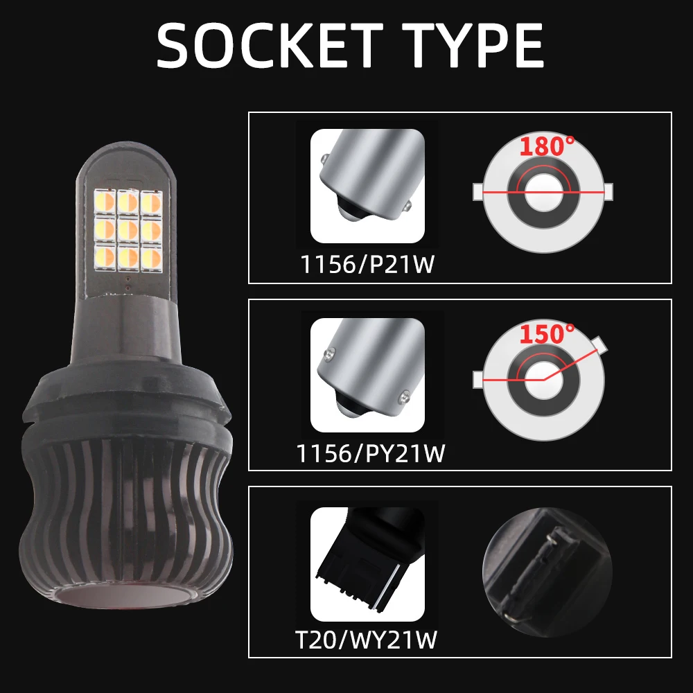 Canbus P21W BA15S PY21W BAU15S 3156 7440 2PCS 12V 18SMD 2016 LED Led Bulb Car Turn Signal Light Daylight White+Amber Switchback