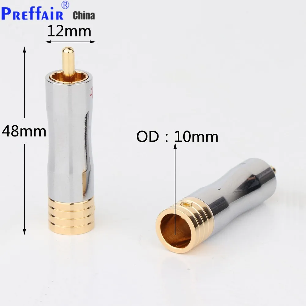 4Pcs Preffair R1703 24K Gold Plated RCA Plug Adapter Audio Phono Solder Connector Repair Ends HIFI 10MM Cable