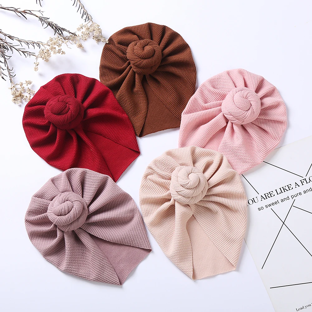 Sweet Knitted Baby Boy Girl Winter Hat Elastic Solid Snail Cotton Bonnet Beanie Ribbed Thick Warm Newborn Turban Headwraps