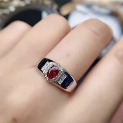 Fashion Man Ring for Daily Wear 5X7 mm Size Natural Garnet Ring Real 925 Silver Muscular Character Gift for Boyfriend Birthstone