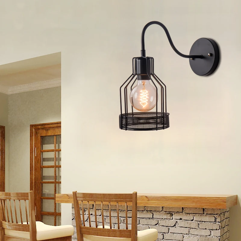 American Country Creative Retro Industrial Style Wrought Iron Wall Lamp Designer Lamp Aisle Stairs Bedside Rotating Lamps