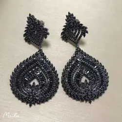 Bilincolor Classic Black Heavy Drop Crystal Cubic Zirconia Earrings Luxury Bridal Earrings Female