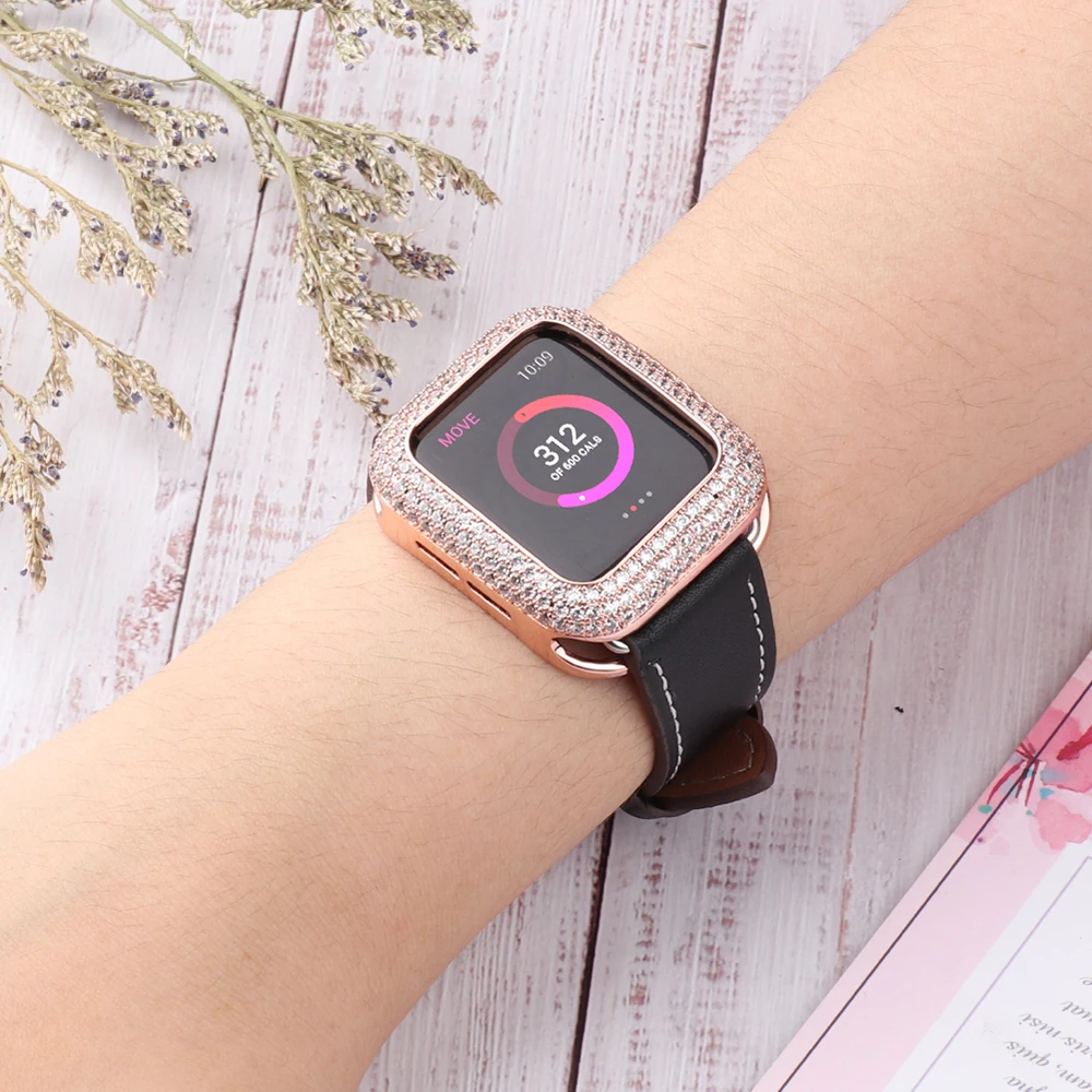 Bling Protective Cover Case for Apple Watch iWatch Series 7/SE/6 41mm 45mm 40mm 44mm for Women Material Copper Shiny Rhinestone