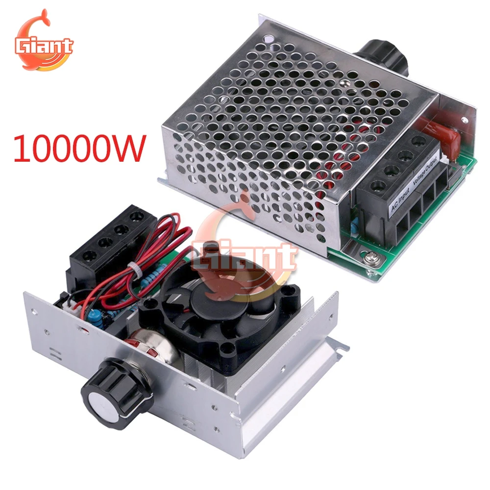 AC 110V-220V 10000W High Power Voltage Regulators SCR Motor Speed Controller Electronic LED Dimming Governor Thermostat with Fan