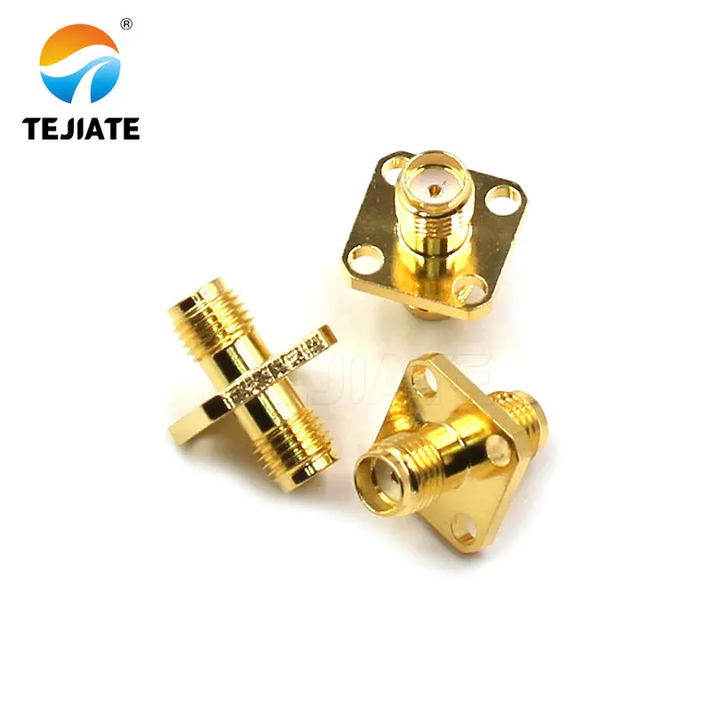 2PCS RF Adapter Connector SMA-SMA-KKF 18MM Double Through Header Female To Female Header Square Plate Flange Plate Double Way