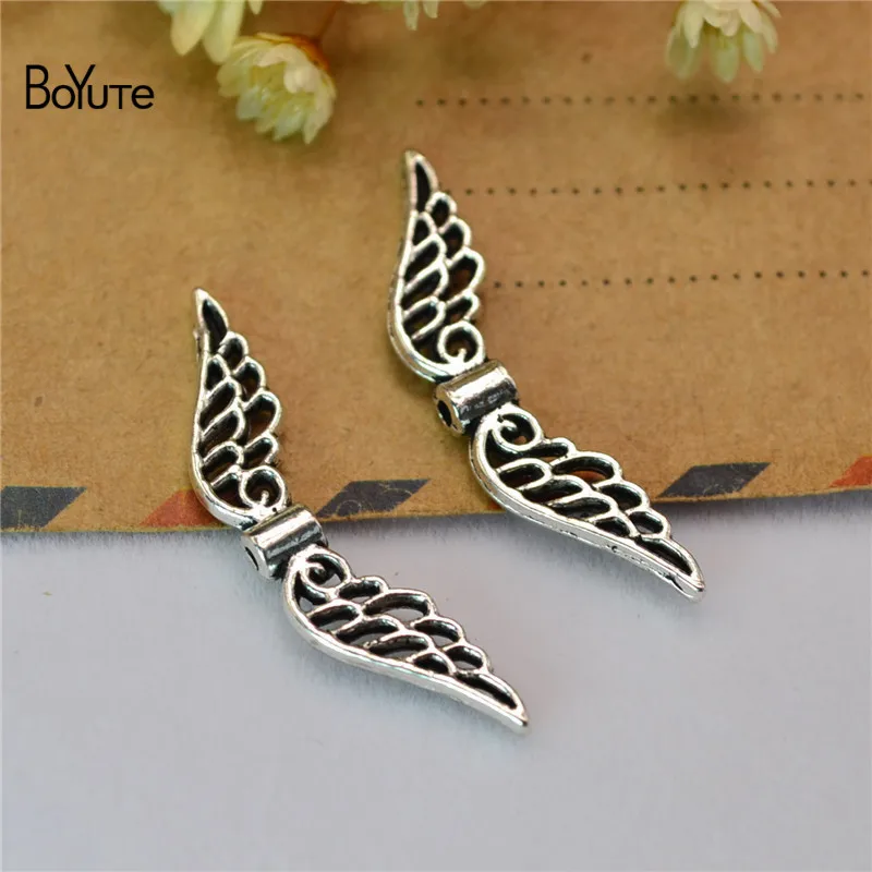 BoYuTe (100 Pieces/Lot) 7*32MM 53*14MM Metal Alloy Angel Wing Beads for Jewelry Making