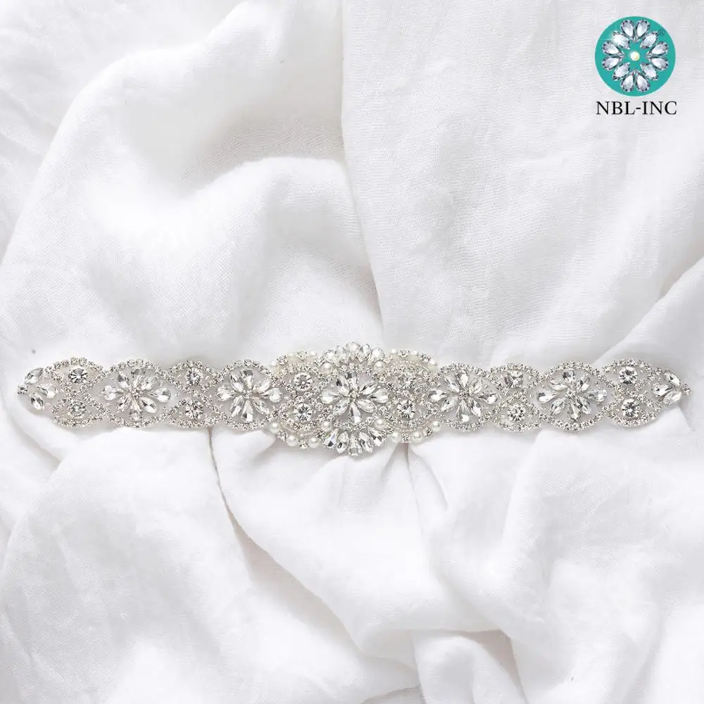 (1PC)Hand beaded Bridal crystal rhinestone applique belt wedding sash sew on iron on for wedding dress WDD0403