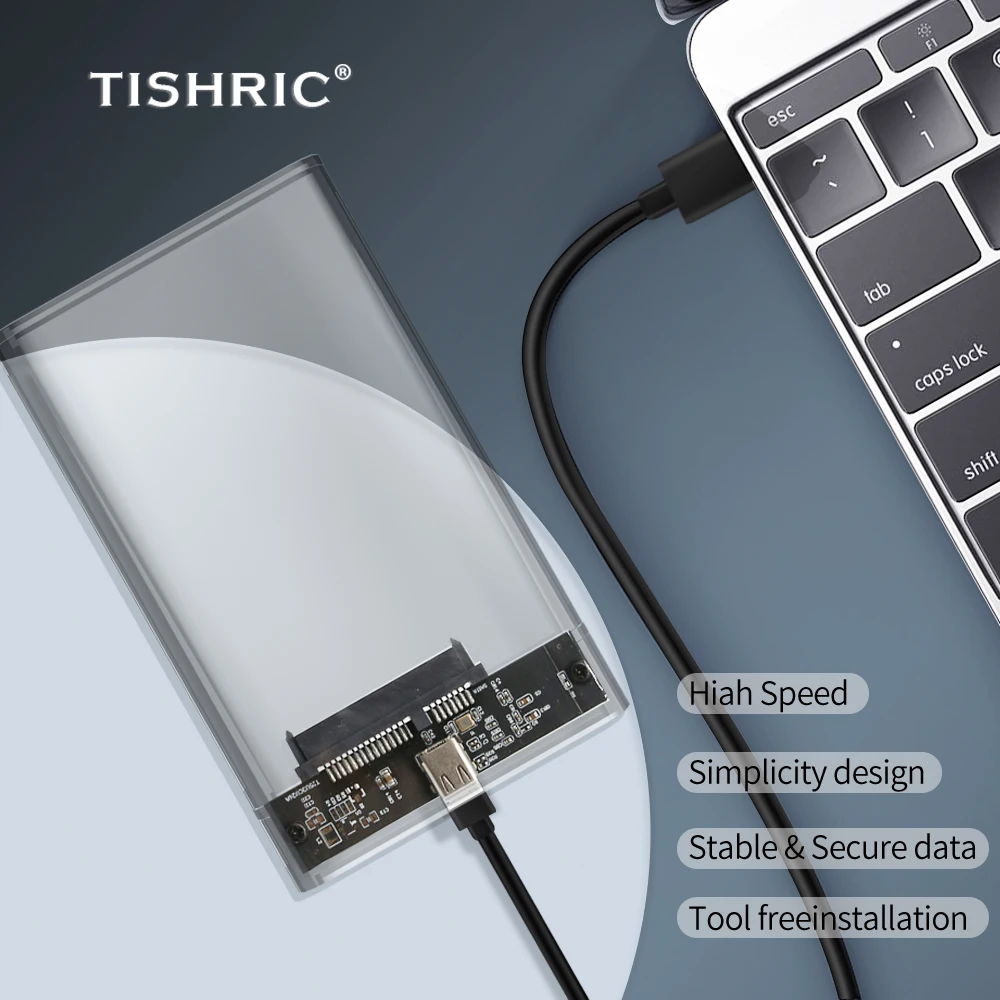 TISHRIC Transparent HDD Case for hard drive Box 2.5 HDD Enclosure SATA To USB 3.0 Type-C 3.1 Mobile External Hard Drive Case