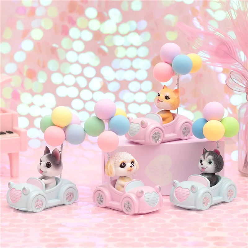 

Прекрасные фигурки собак, игрушки с воздушным шаром, милые мультяшные забавные украшения, изделия из смолы, собака, автомобиль, домашний декор, мебель, подарки на день рождения для детей
