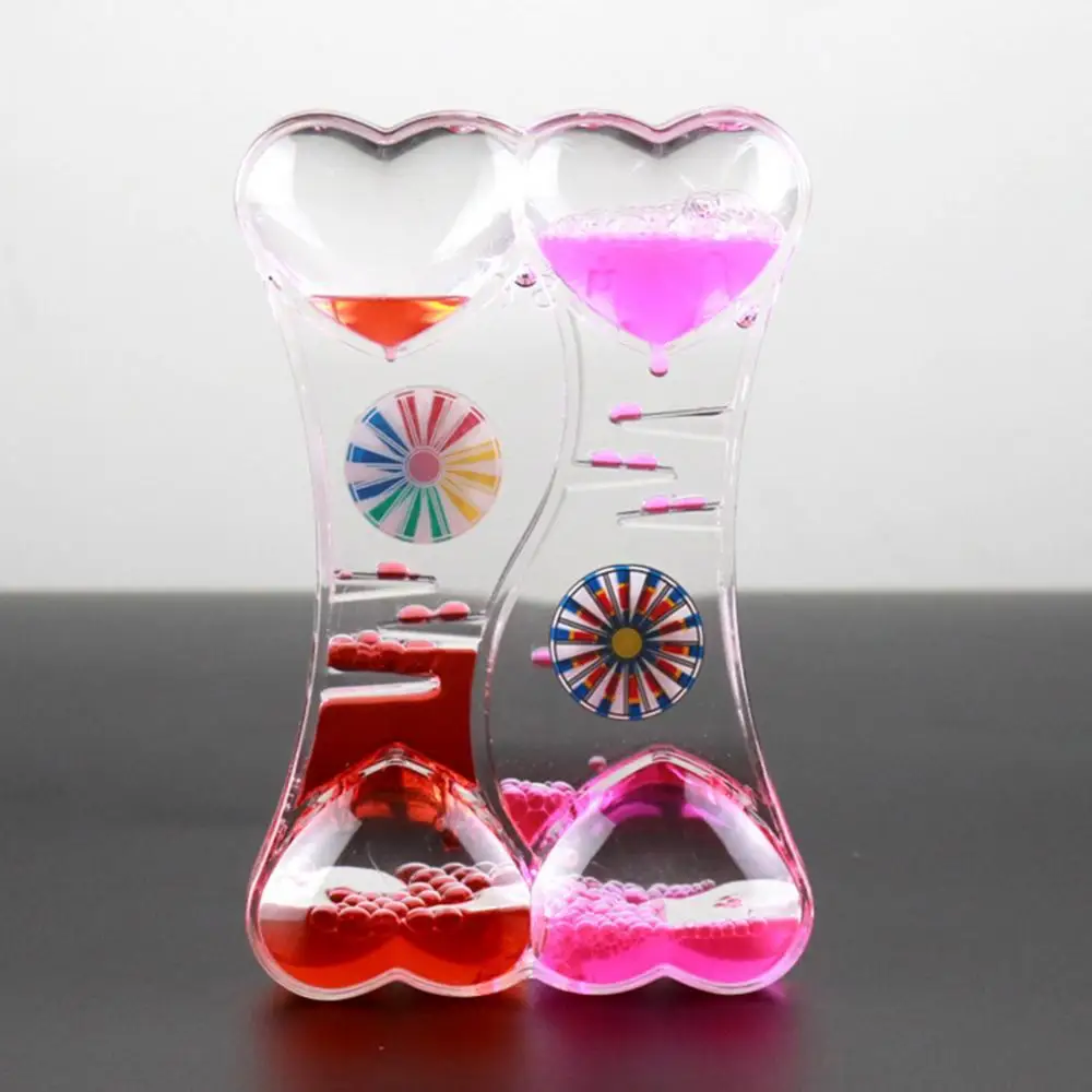 Double Heart  Drip Oil Acrylic Hourglass Desktop Colored Decoration Liquid Motion Bubble Hourglass Liquid Hourglass Gifts Toys