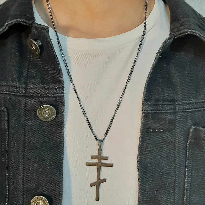 Vnox Christian Orthodox Crucifix Jesus Necklaces Russian Cross Prayer Big Pendant Gold Color INRI Crucifix Cross Men Necklace