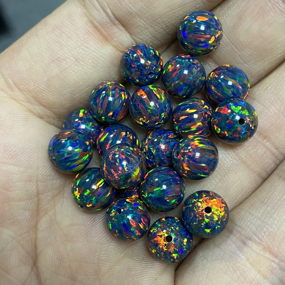 Meisidian Lab Created 4mm 6mm 8mm Full Drilled Hole Loose Stone Black Opal Beads Pirce Per Grams