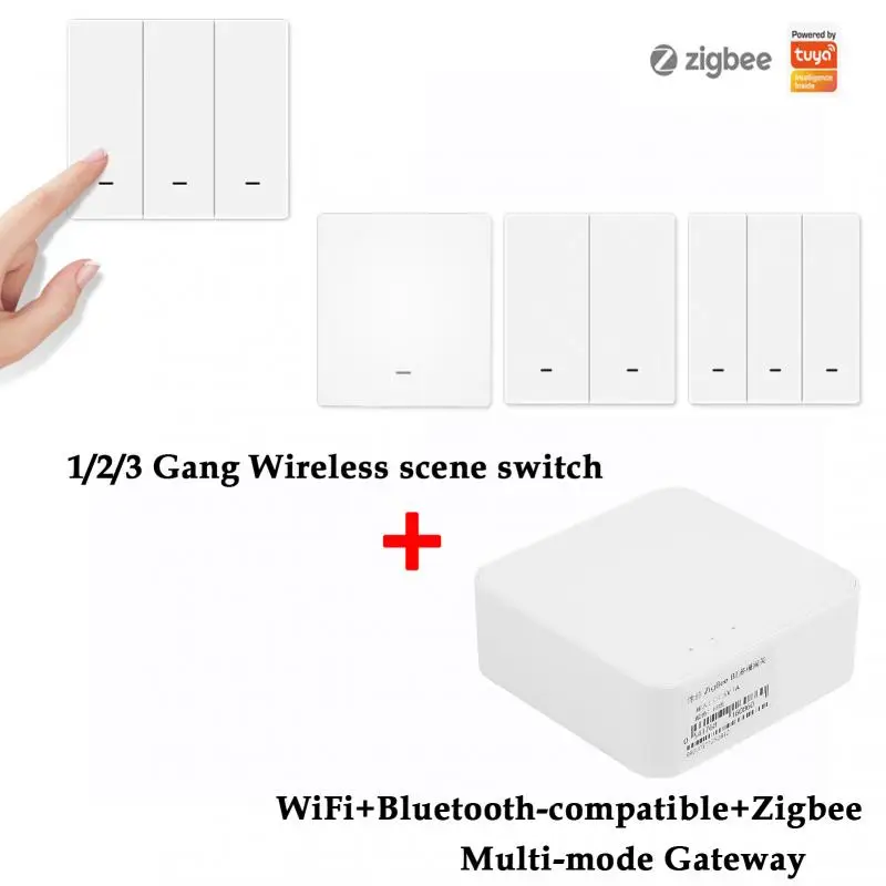 

Tuya ZigBee 1-3 Gang Wireless Scene Switch Push Button Controller Battery Powered APP Smart Life Home Switches Gateway Require