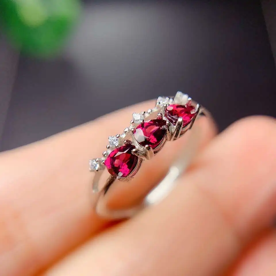 charming natural red garnet gemstone ring for women silver jewelry natural gem real 925 silver gold color birthday party gift