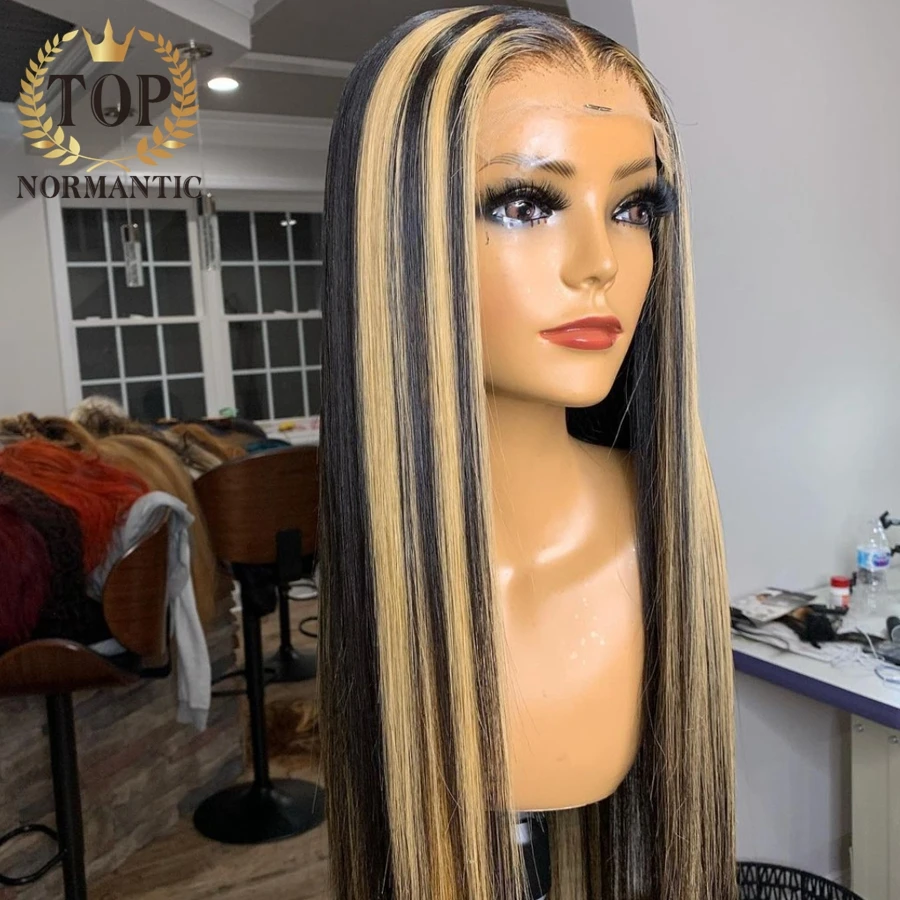 Topnormantic Highlight Color Silky Straight Wig with Baby Hair Remy Indian Human Hair 13x6 Lace Front Wigs for Women