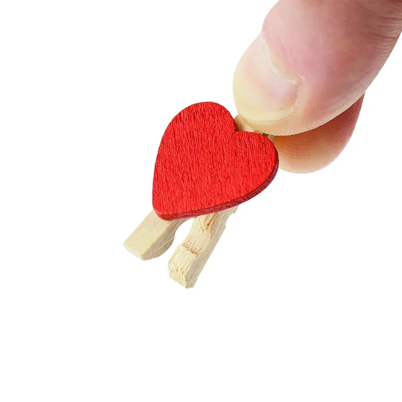 50PCS 30mm Chic Wedding Birthday Party Supplies Photo Wall Decoration White/Blue/Pink/Red Mini Heart Wooden Craft Clip Peg