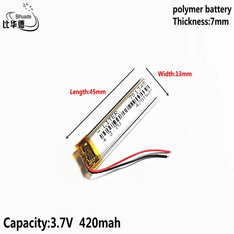 Liter energy battery 3.7V 420MAH 701345 Lithium Polymer LiPo Rechargeable Battery For Mp3 headphone PAD DVD bluetooth camera