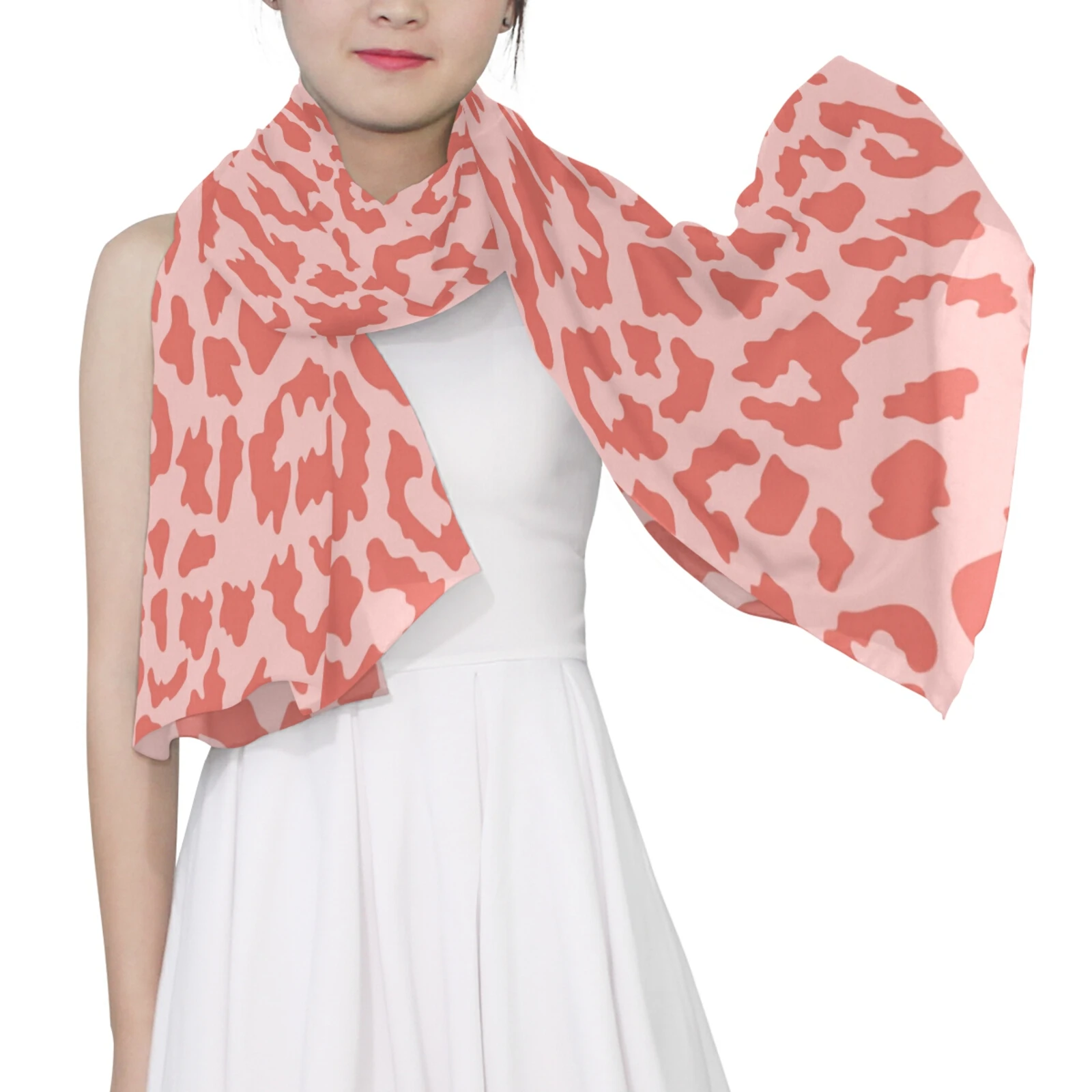 

Fashion Pink Chiffon Print Scarves Silk Scarf Fashion Women Leopard Printing Long Soft Wrap Scarf Silk Shawl Beach Scarf