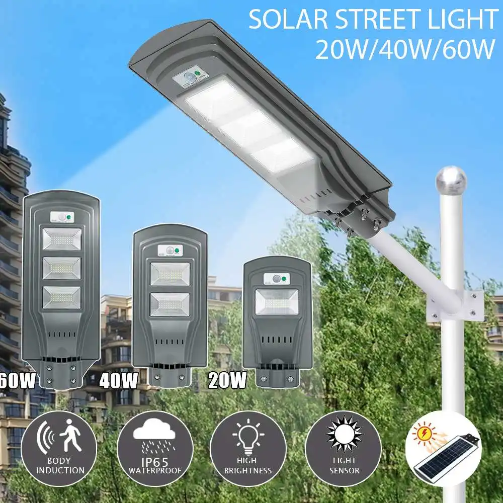 

LED Solar Lamp Wall Street Light 20W/40W/60W Dusk to Dawn Super Bright Motion Sensor Waterproof Security Lamp for Garden Yard