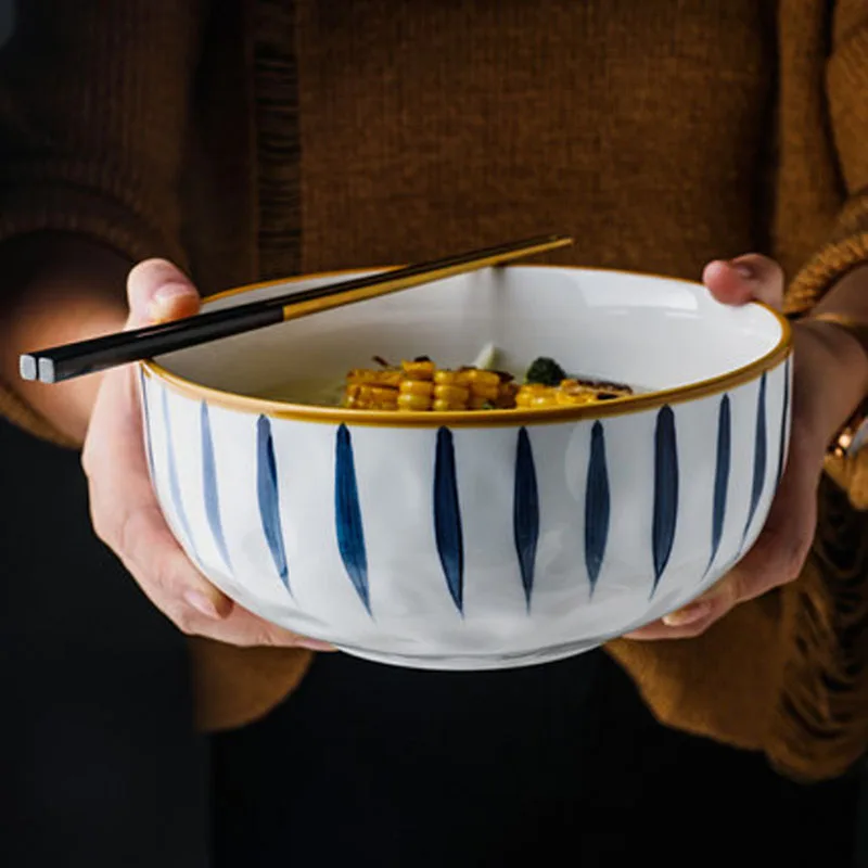 Japanese Ceramic Large Noodle BowI Large Ramen Bowl Instant Noodle Bowl Rice Bowl Fruit Salad Bowl Deep Bowl Enamel Bowls