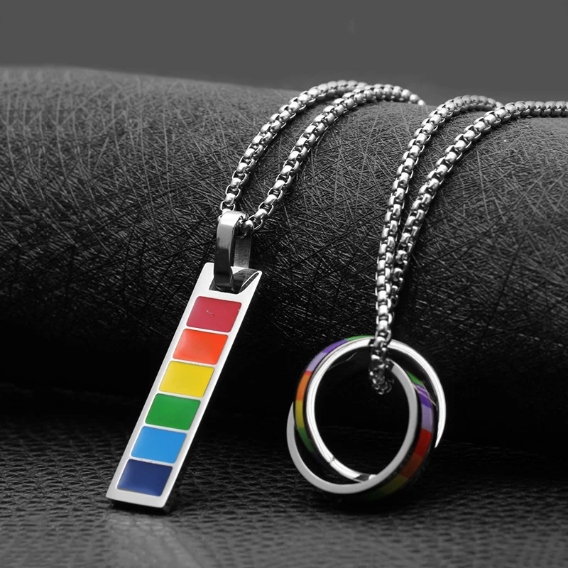 Men Women Gay Pride Rainbow Choker Stainless Steel Necklace LGBT Lesbian Pride Chocker Collar Punk COUPLES Jewelry Party Gift