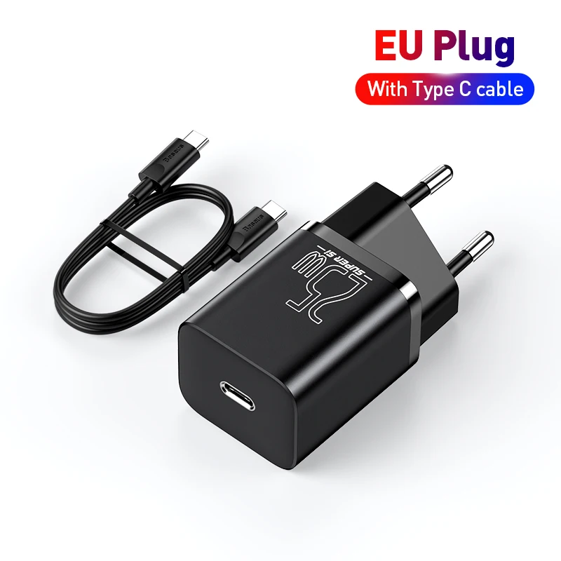 Baseus USB-C-Ladegerät, 25 W, unterstützt Typ C PD, schnelles Aufladen, tragbares Telefon-Ladegerät für iPhone 15 14 13 Pro Max, Samsung S22 Tablet