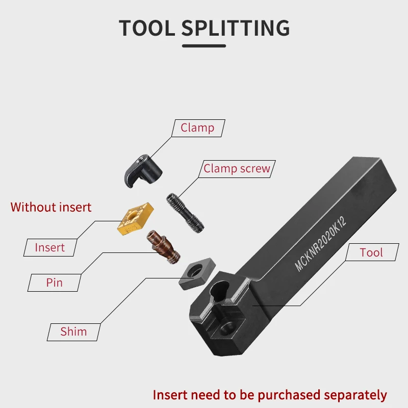 1pc MCKNL2525M12 MCKNL2020K12 MCKNR2525M12 External Turning Tool Holder CNMG Carbide Inserts MCKNR/L Lathe Cutting Tools Set