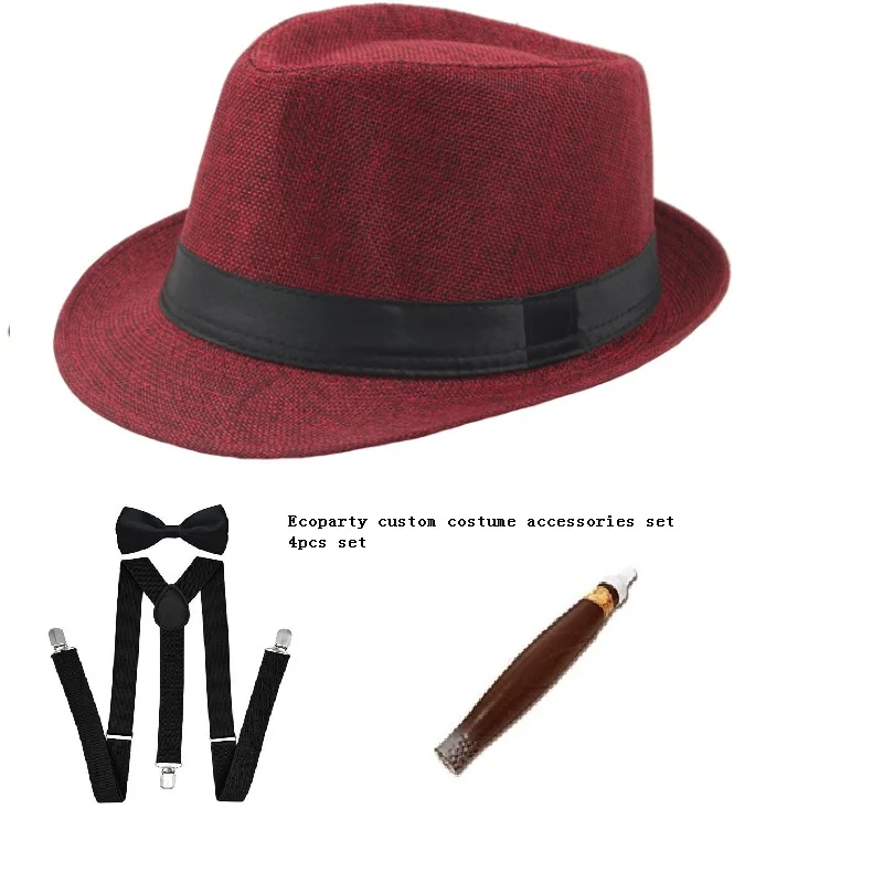 MENS GANGSTER PANAMA HAT TIE CIGAR 1920\'S MAFIA ADULT FANCY DRESS COSTUME