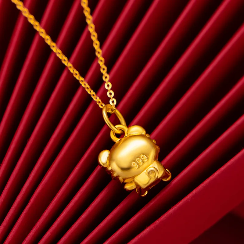 Pure Yellow 18K 999 Gold Pendants Necklace for Women Classic Little Tiger Christmas Gifts Jewelry New Trendy