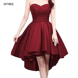 MYYBLE 2020 Short Strapless Prom Homecoming Dress Sweetheart High-Low Satin Party Gown