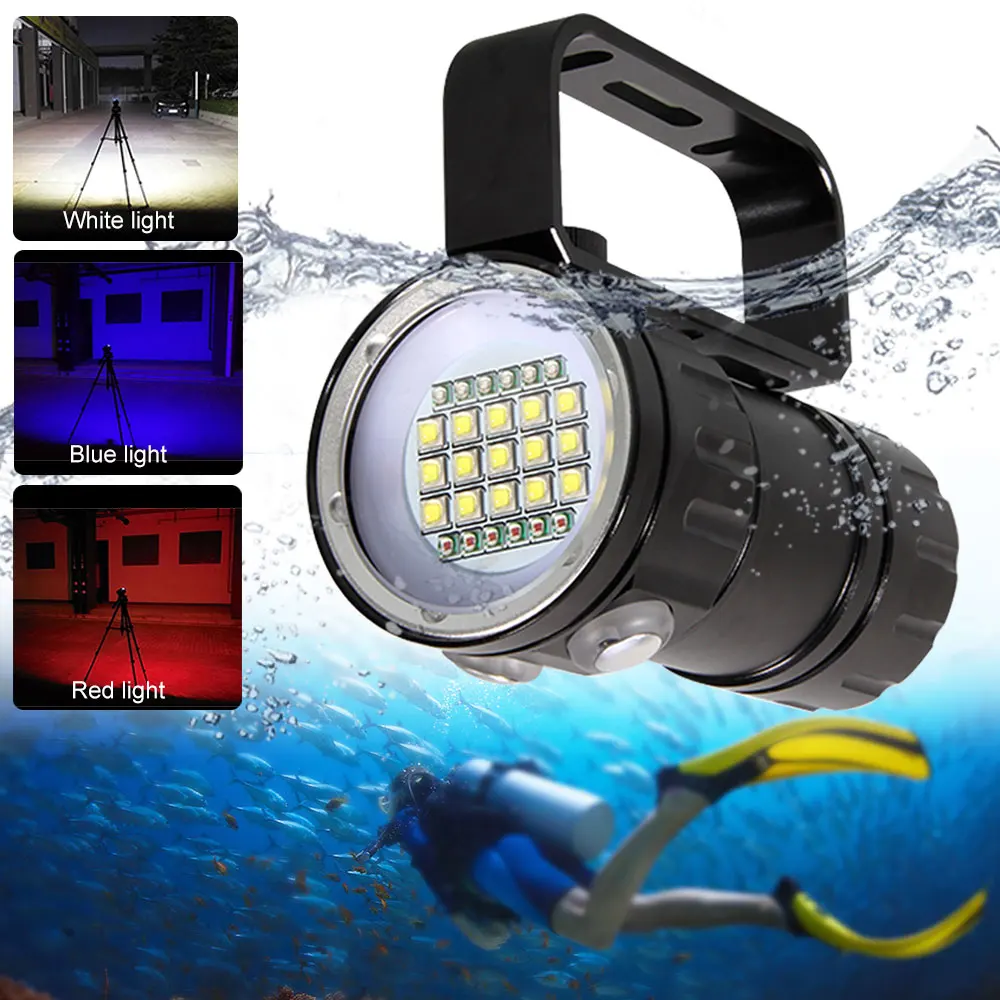 Professional QH14/18/27 LED Scuba Diving Flashlight White&Red&Blue Underwater 80m Waterproof Photography Camera Video Fill Light