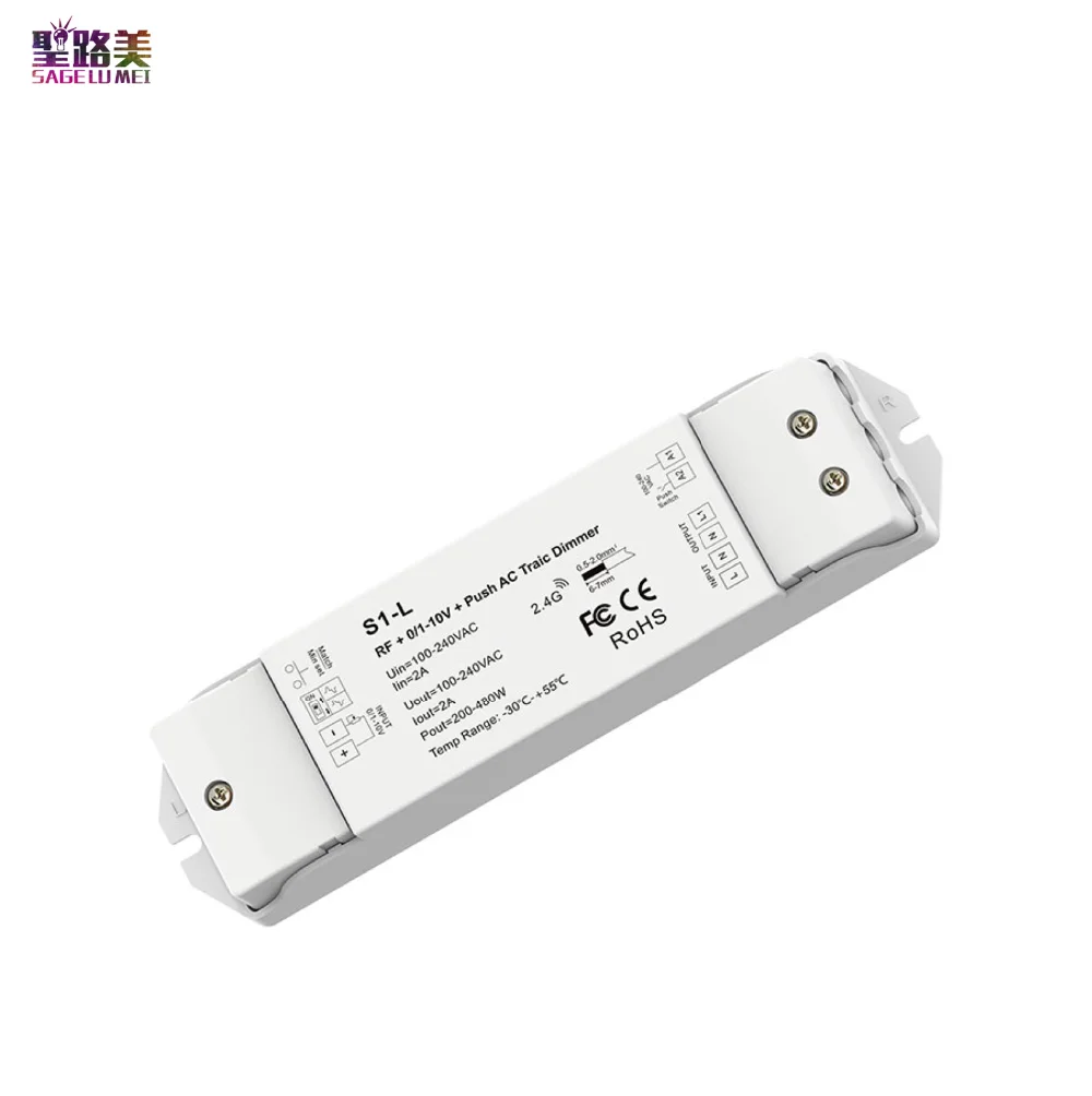 S1-L AC110V-220V RF+0/1-10V + Push AC Triac Dimmer 1 CH channel output 200-480W max 2A For Dimmable LED lamps