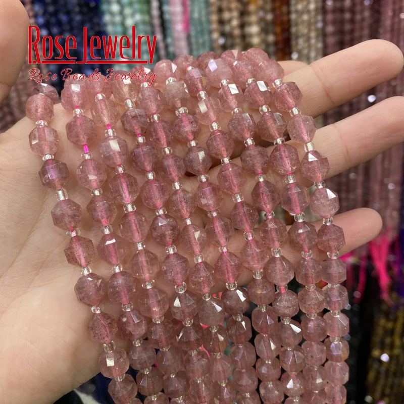 

Faceted Natural Strawberry Crystal Beads For Jewelry Making Pink Quartz Stone Loose Spacer Bead DIY Bracelet Accessories 8mm 15"