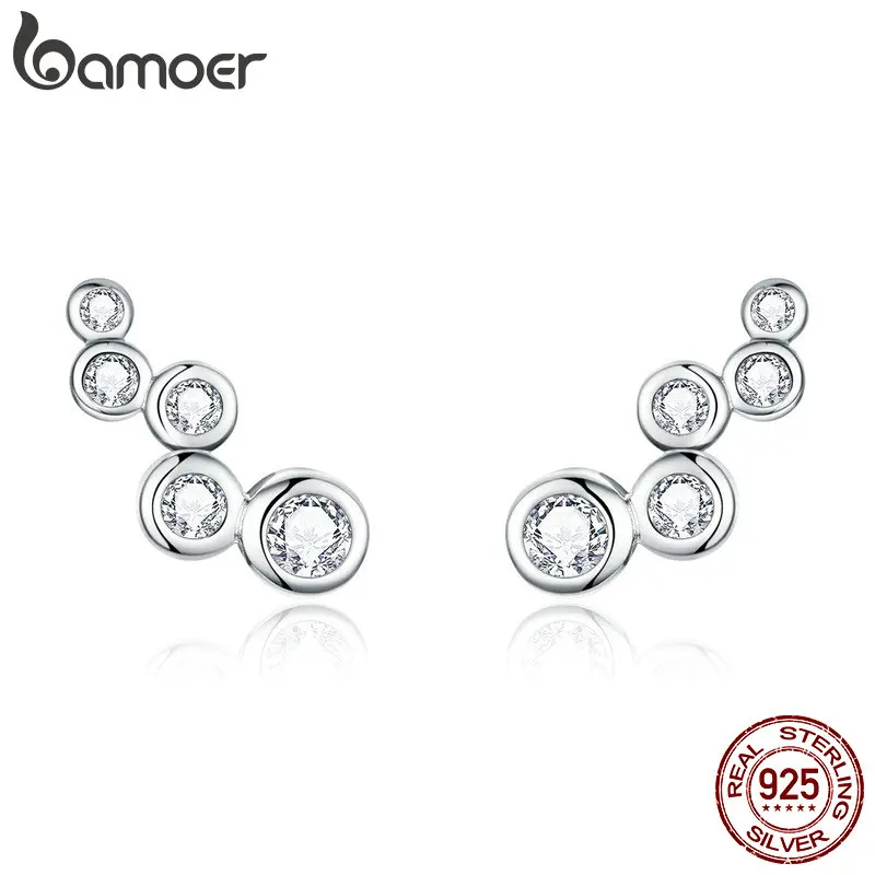 bamoer Shiny Bubble Long Stud Earrings for Women Geometric Simple 925 Sterling Silver Jewelry Statement Engagement Gift  BSE235