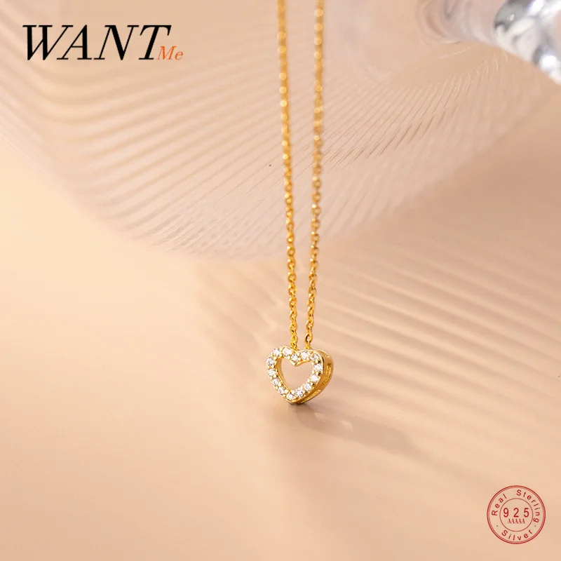 WANTME 925 Sterling Silver Luxury Zircon Wedding Love Heart Chain Pendant Necklace for Women Chic Teen Party Jewelry Accessories