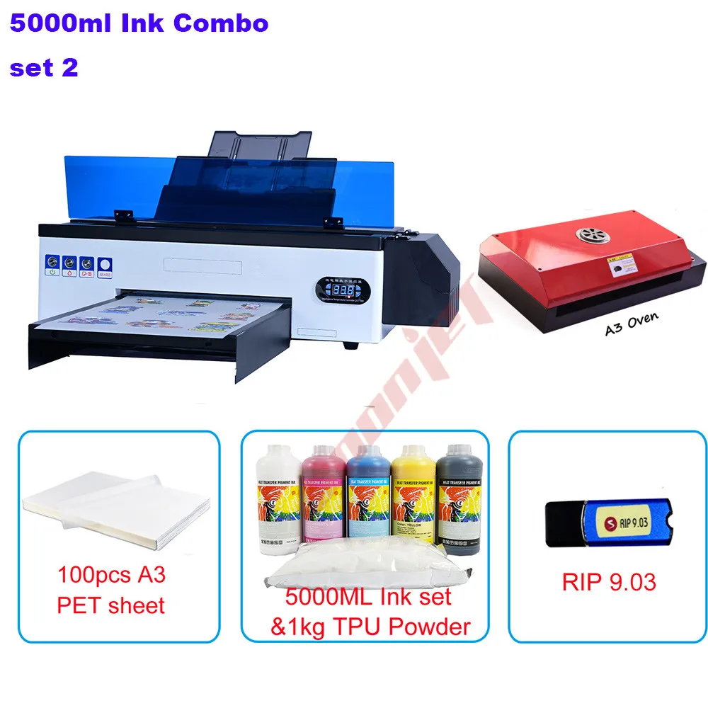 

Принтер A3 DTF с 5000 мл чернилами для ПЭТ пленки духовой принтер для футболок DTF печатная машина для обуви толстовок курток шляп джинсов