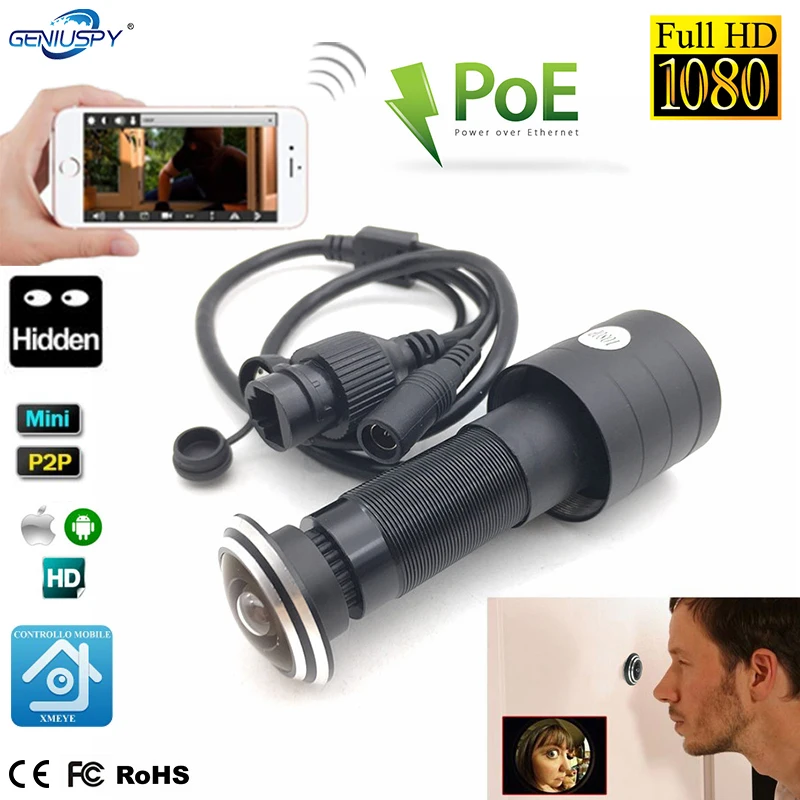 Caméra de surveillance IP POE HD HD 5MP/1080p, avec trou pour œillet de porte, grand angle 1.78/1.66mm, résistance à 178 °, mini judas, audio P2P,