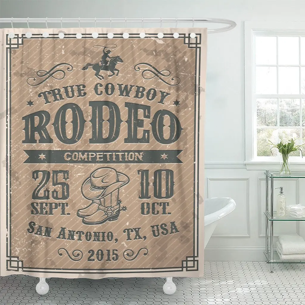 Country American Cowboy Rodeo and Vintage Western Animal Farm Shower Curtain Waterproof Polyester Fabric 72 x 72 Inches