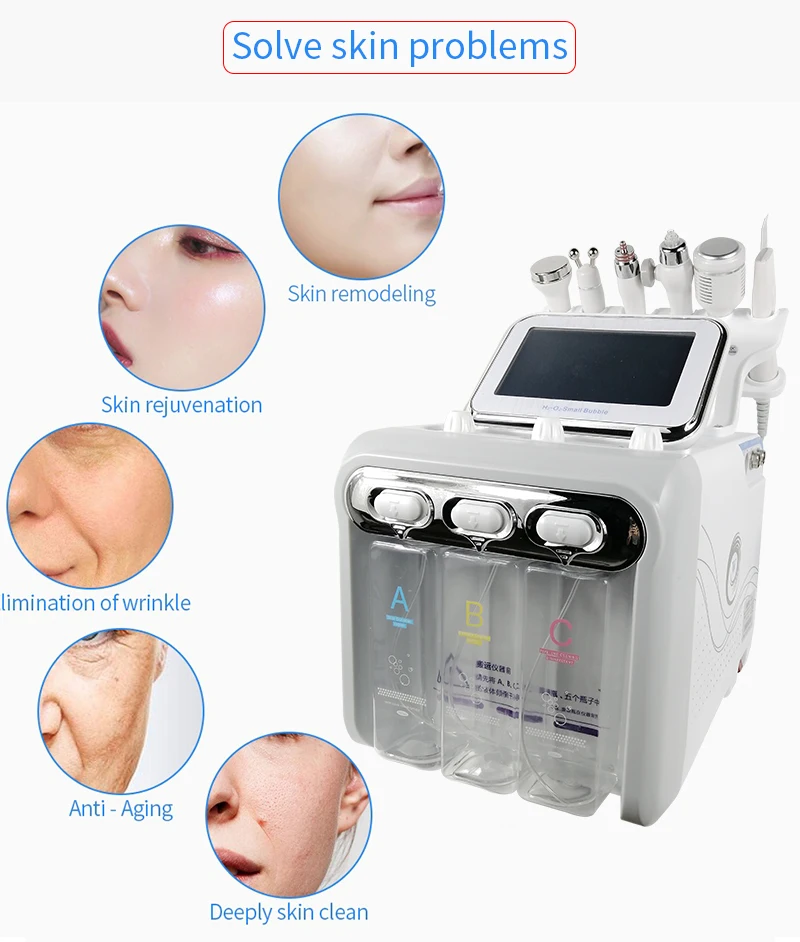 Elétrica 6 em 1 bolha pequena Dermabrasion máquina de limpeza profunda jato de água Hydro Diamond Facial Clean Dead Skin Removal