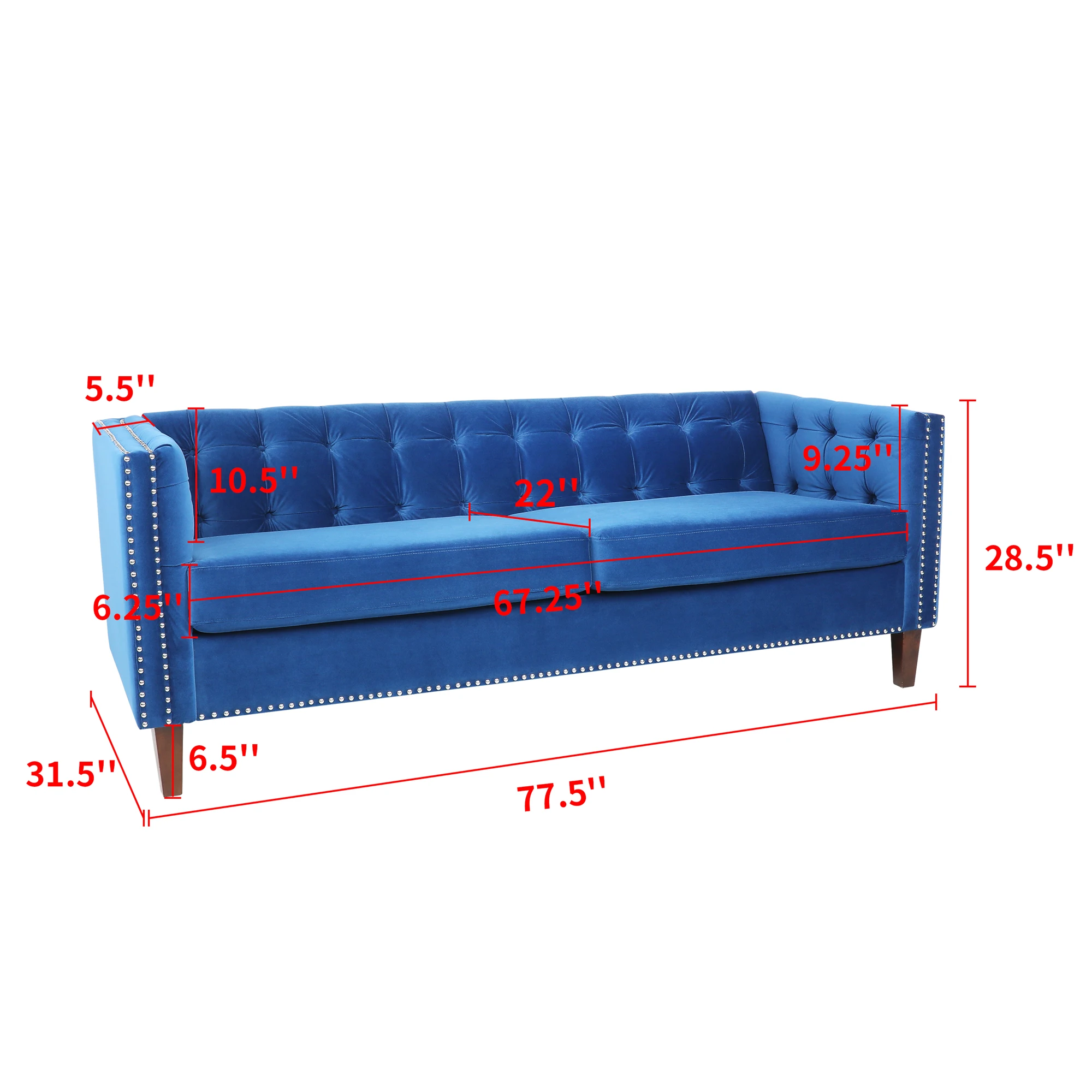 177x61x53CM Velvet Sofa Dark Blue/Green Hollywood Regent Luxury Look Living Room Furniture[US-Depot]