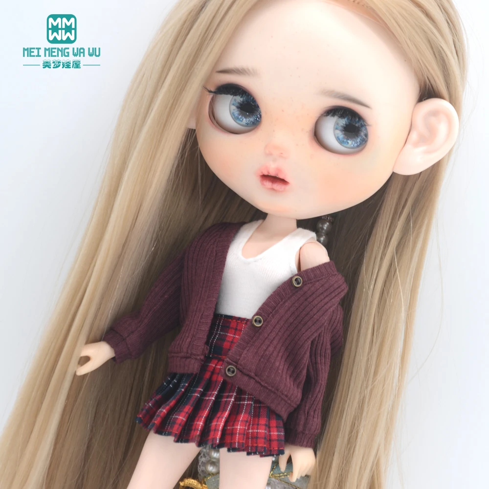 Kleidung für Puppen, passend für Blyth Azone OB22 OB24, Puppenzubehör, modische Jacke, Strickjacke, Minirock, Hemd – Detail 5